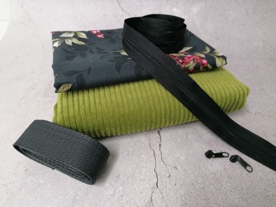 1 DIY Set Materialpaket für Tasche oder Kissen Alles Drin DIY Set moos grün grau - Breitcord meets Gütermann Good Vibes