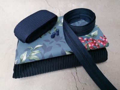 1 DIY Set Materialpaket für Tasche oder Kissen Alles Drin DIY Set Navy Jeansblau - Breitcord meets Gütermann Good Vibes