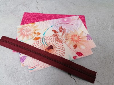1 DIY Näh Set für eine Kosmetiktasche Materialpaket Blätter Kreise helles Apricot pink