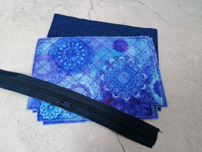 1 DIY Näh Set für eine Kosmetiktasche Materialpaket Mandalas blau