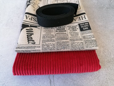 1 DIY Set Materialpaket für Tasche oder Kissen Alles Drin DIY Set Zeitung Leinenlook rot schwarz