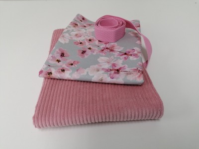 1 DIY Set Materialpaket für Tasche oder Kissen Alles Drin DIY Set Kirschblüten rosa grau