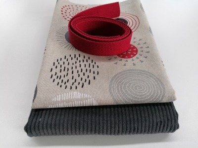 1 DIY Set Materialpaket für Tasche oder Kissen, Breitcord und Canvas, dunkelgrau rot