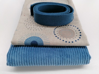 1 DIY Set Materialpaket für Tasche oder Kissen, Breitcord und Canvas, natur jeansblau