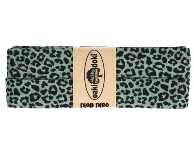 3m Oaki Doki Jersey Schrägband Leo Animal Print 2cm breit dusty green schwarz - weitere Farben im Shop erhältlich