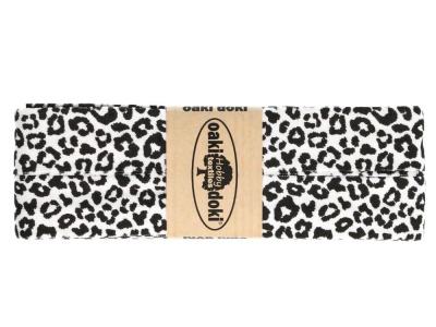 3m Oaki Doki Jersey Schrägband Leo Animal Print 2cm breit weiß schwarz - weitere Farben im Shop erhältlich