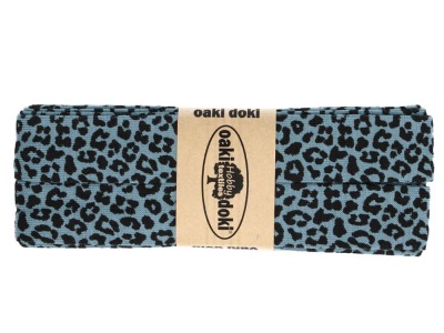 3m Oaki Doki Jersey Schrägband Leo Animal Print 2cm breit dusty blue schwarz - weitere Farben im Shop erhältlich