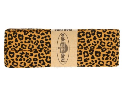 3m Oaki Doki Jersey Schrägband Leo Animal Print 2cm breit senf ocker schwarz - weitere Farben im