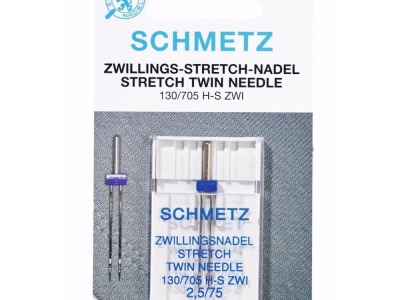 1 Pck Stretch Zwillings-Nadel für die Nähmaschine von Schmetz 25 / NM 75 Inhalt: 1Stück - 25 / NM