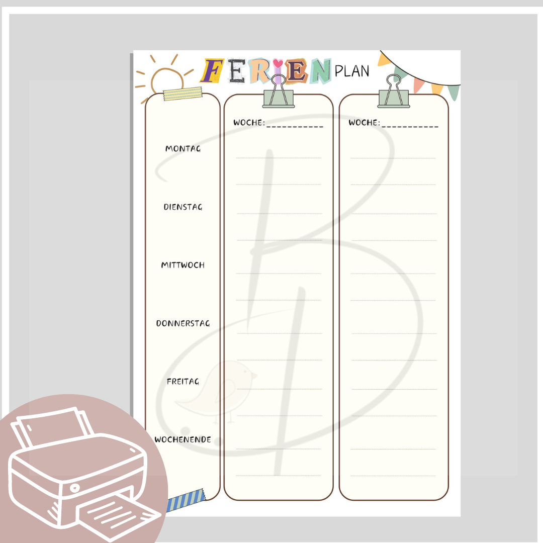 Ferienplan, Ferienplaner zum Ausdrucken 2