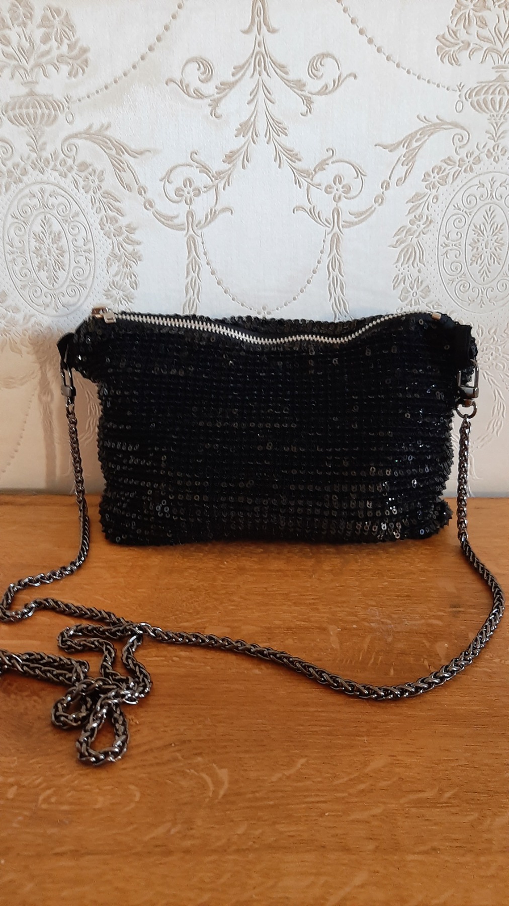 Umhängetasche Clutch schwarz Tasche Schminktasche Abendtasche Partytasche Glitzer 6