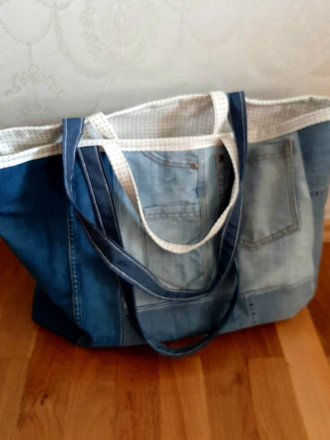 Wendebeutel Jeans Tasche Shopper Upcycling Markttasche XXL 7