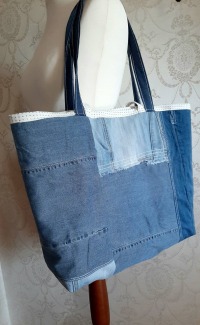 Wendebeutel Jeans Tasche Shopper Upcycling Markttasche XXL 4