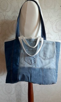 Wendebeutel Jeans Tasche Shopper Upcycling Markttasche XXL