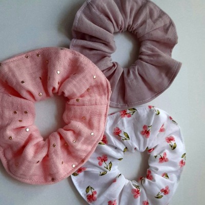 Set Scrunchie Haargummi Haarschmuck Boho Rosa