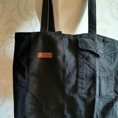 Cooler Shopper schwarz Cord Jeans Tasche Upcycling Markttasche