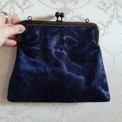 Clutch dunkelblau Glitzer Clipbörse Tasche Schminktasche Abendtasche Brauttasche Spitze Glitzer