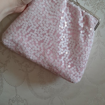 Brauttasche Glitzer Pailletten Blümchen Clutch Clipbörse Weiß Tasche Schminktasche Abendtasche