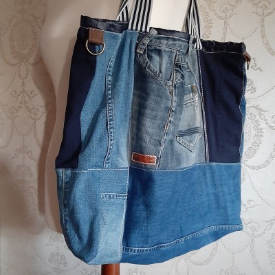 Nachhaltiger Beutel Jeans Tasche Shopper Upcycling Markttasche XL