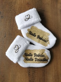 Schwangerschaft verkünden DELUXE , Babysocke weiß gold silber, Personalisiert du wirst Oma Opa