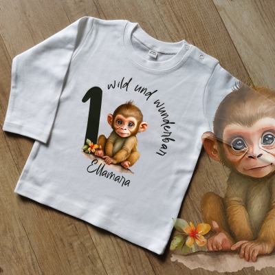 Äffchen Geburtstagsshirt, 1 2 3 , ich werde eins, Personalisierbar, one, erster Geburtstag,