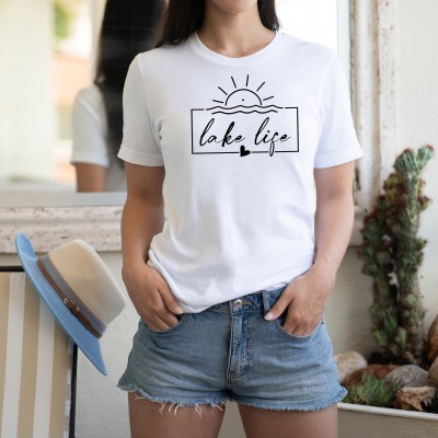 Lake Life Statement T-Shirt für Damen und Herren , in schwarz oder weiß , Outfit Strandleben