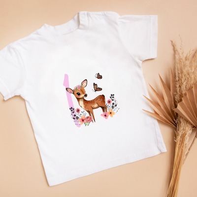 Geburtstags- T-Shirt, Rehkitz, 1, 2, 3, Personalisierbar Mädchen Reh Bambi Deer