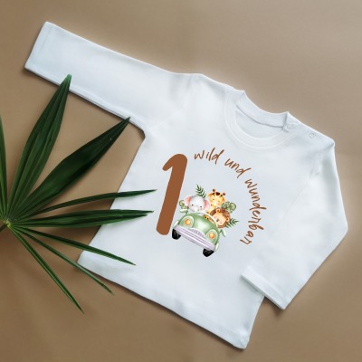 Safari Afrika Geburtstagsshirt LANGARM, 1 2 3 , ich werde eins, Personalisierbar, one erster