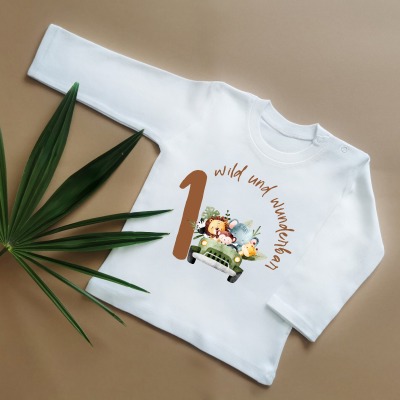 Safari Afrika Geburtstagsshirt LANGARM, 1 2 3 , ich werde eins, Personalisierbar, one erster