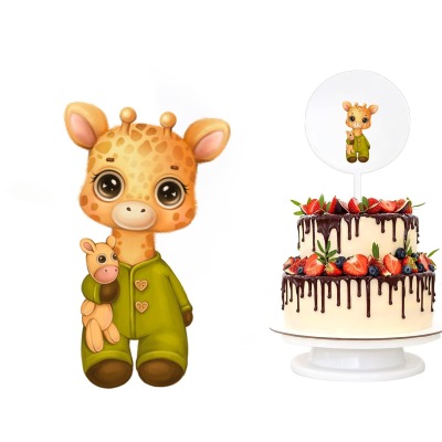 Cake Topper Giraffe Personalisiert aus rundem Acrylglas Geburtstag Happy Birthday Geburt Babyshower