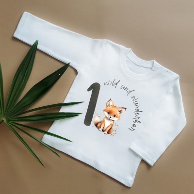 Geburtstagsshirt LANGARM frecher Fuchs , 1 2 3 , ich werde eins, Personalisierbar, one erster