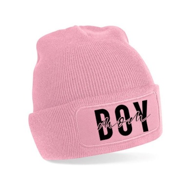 Patch Beanie Damen Mütze , Wintermütze, Mütze mit Spruch BOY Mom, personalisiert,