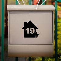 Briefkasten- &amp; Mülltonnen Aufkleber | Haus mit Katze und Hausnummer