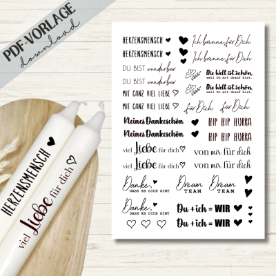 Kerzensticker PDF Datei A4 Liebe - Download | Liebe &amp; Freundschaft