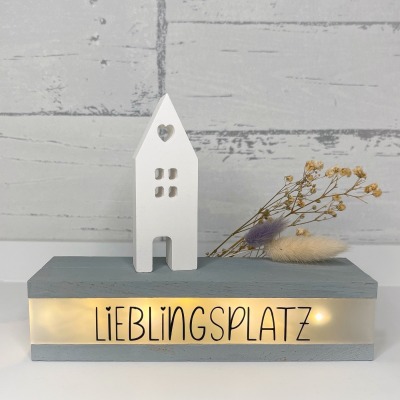 Lichtleiste Lichtbox Lieblingsplatz grau - Holz Dekoration aus Klötzchen &amp; Acryl