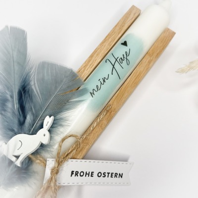 Geschenkset Frohe Ostern Mein Hase - Stabkerze in dekorativer Holzverpackung