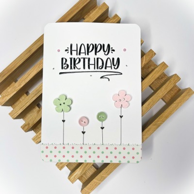Grußkarte Happy Birthday - Knopfkarte mit passendem Umschlag