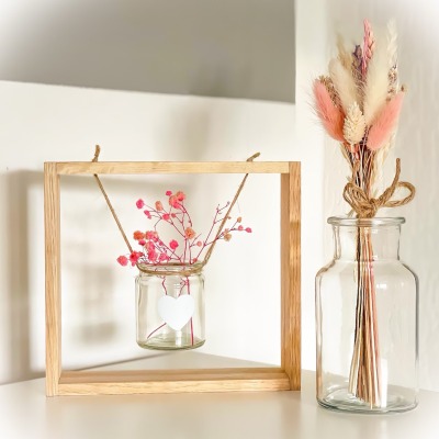 Holz Rahmen mit Mini Vase - Holz Dekoration aus Klötzchen