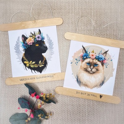 Mini Posterleiste Boho Flower Cats - Dekoration für Katzenliebhaber
