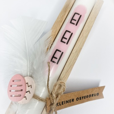 Geschenkset Kleiner Ostergruß Ei Ei Ei - Stabkerze in dekorativer Holzverpackung