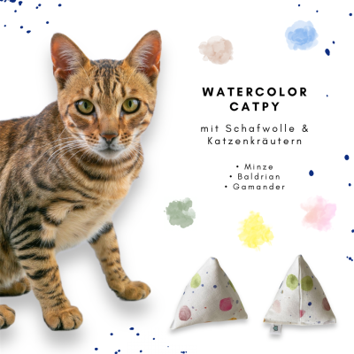 Spielkissen Watercolor Catpy - mit Schafwolle &amp; Katzenkräutern