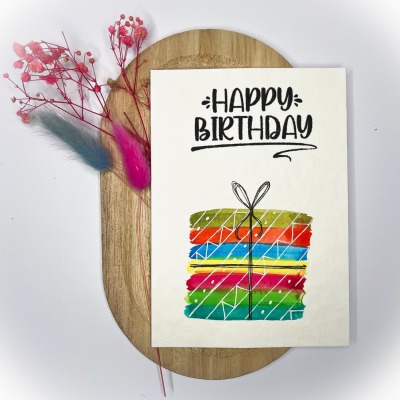 Aquarell Grußkarte Happy Birthday - Karte mit passendem Umschlag