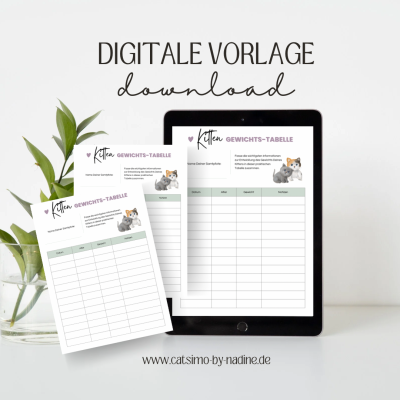 Kitten Gewichtstabelle PDF Datei A4 - Download | zum Ausdrucken oder digital fürs Tablet