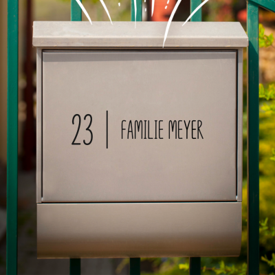 Briefkasten Aufkleber personalisiert | Familienname mit Hausnummer - Vinylaufkleber, 20 cm, selbstkl