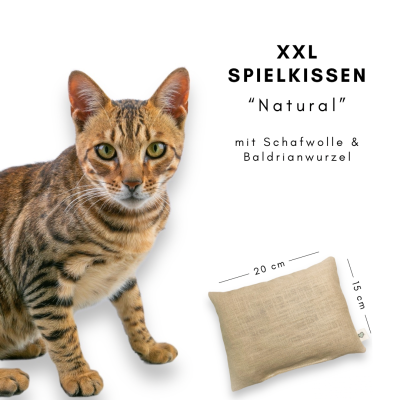 XXL Spielkissen Natural - Katzenspielzeug mit Schafwolle &amp; Baldrian