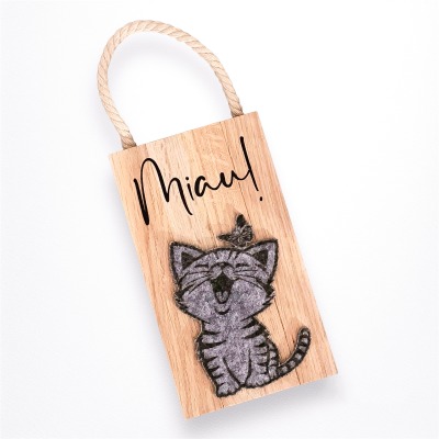 Holzbild Miau - Dekoration für Katzenliebhaber