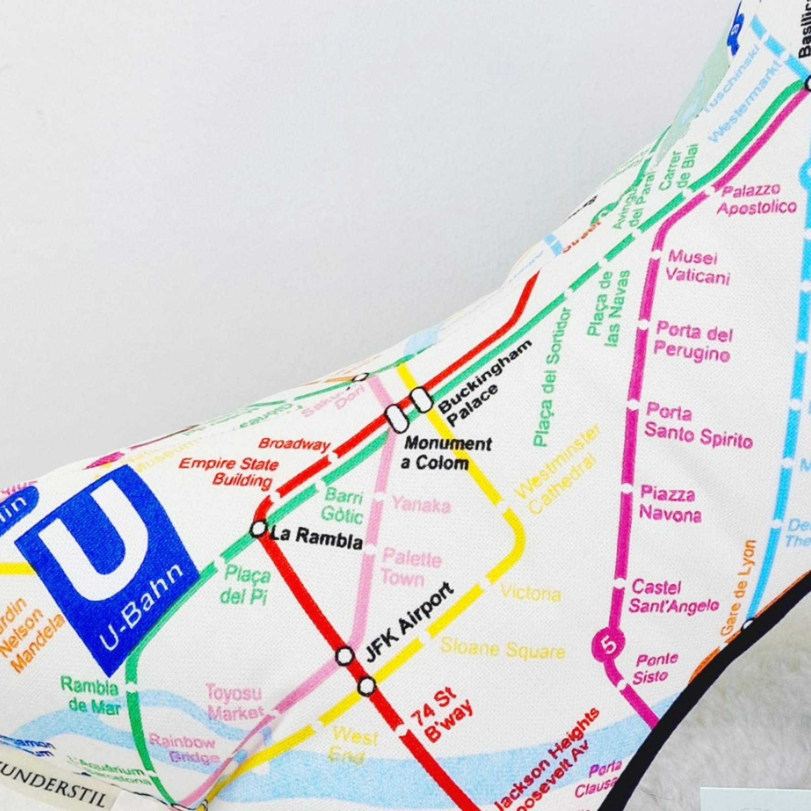 Leseknochen U Bahn Stationen Karte Metro Subway 2 verschiedene Stoffe blau Deko Kissen Nackenkissen