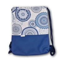 Turnbeutel Rucksack Mandala Muster blau Kunstleder blau in 2 Größen Sportbeutel Reisetasche