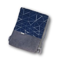 Turnbeutel Rucksack Sportbeutel geometrisch blau mit Linien und Wildlederimitat grau in 2 Größen