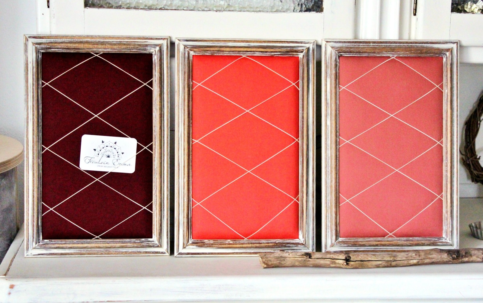 3er Set Pinnwände aus Stoff und alten Bilderrahmen SHADES OF RED